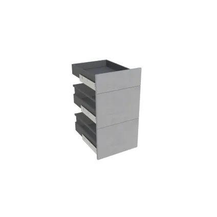 Geheel van 1 lade + 2 korflades keukenkast Modulo Lea betongrijs 40x72cm
