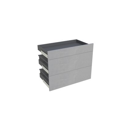 Geheel van 1 lade + 2 korflades keukenkast Modulo Lea betongrijs 90x72cm
