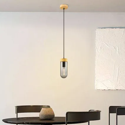 Home Sweet Home hanglamp Capri hout gerookt glas ⌀10cm E27 2