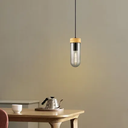 Home Sweet Home hanglamp Capri hout gerookt glas ⌀10cm E27 3