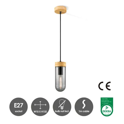 Home Sweet Home hanglamp Capri hout gerookt glas ⌀10cm E27 7