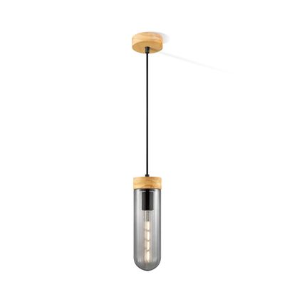 Home Sweet Home hanglamp Capri hout gerookt glas ⌀10cm H22cm E27