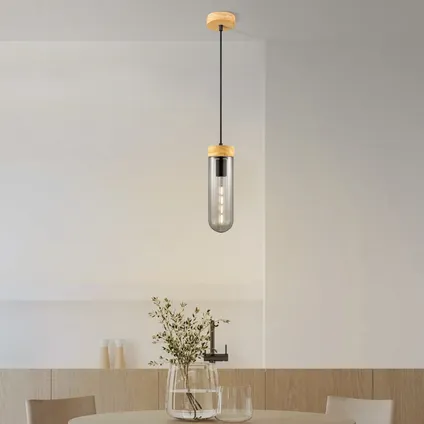 Home Sweet Home hanglamp Capri hout gerookt glas ⌀10cm H22cm E27 2