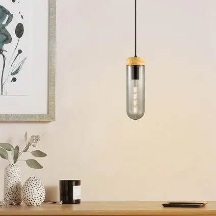 Home Sweet Home hanglamp Capri hout gerookt glas ⌀10cm H22cm E27 3