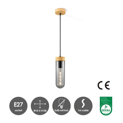 Home Sweet Home hanglamp Capri hout gerookt glas ⌀10cm H22cm E27 7