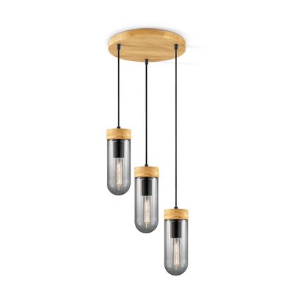 Home Sweet Home hanglamp Capri hout gerookt glas ⌀30cm 3xE27