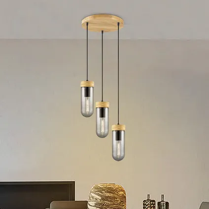 Home Sweet Home hanglamp Capri hout gerookt glas ⌀30cm 3xE27 3
