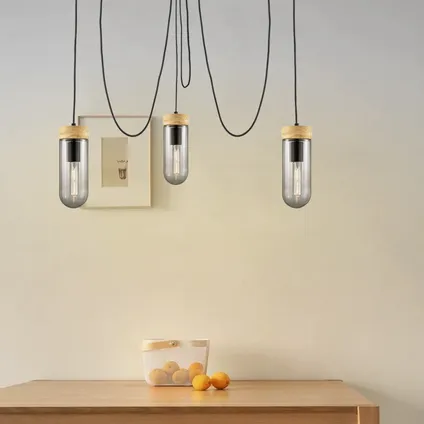 Home Sweet Home hanglamp Capri hout gerookt glas ⌀15cm 3xE27 2