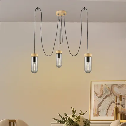 Home Sweet Home hanglamp Capri hout gerookt glas ⌀15cm 3xE27 3