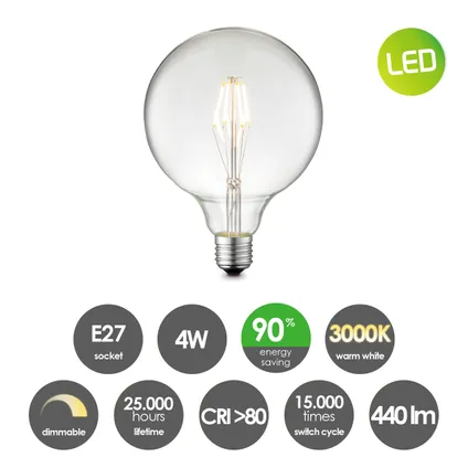 Ampoule LED à filament Home Sweet Home G125 E27 4W 5