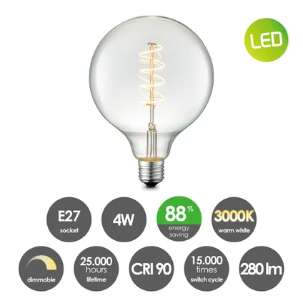 Lampe LED à filament Home Sweet Home G125 spirale dimmable E27 4W 3