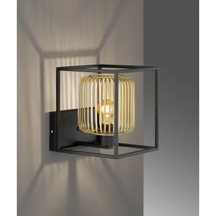 Fischer & Honsel wandlamp Caydo zwart goud E27 40W 2