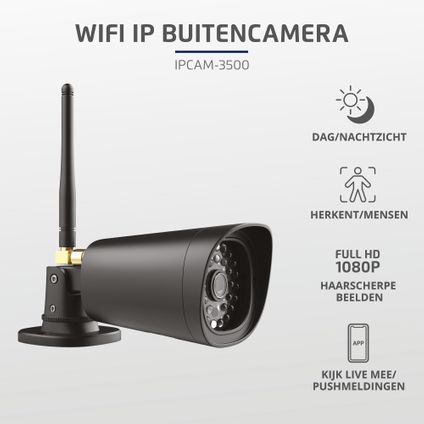 KlikAanKlikUit® WiFi-camera IPCAM-3500 IP65 nachtzicht zwart