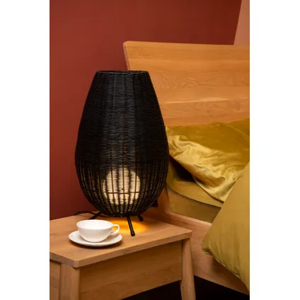 Lampe de table Lucide Colin rotin noir ⌀30cm G9 5