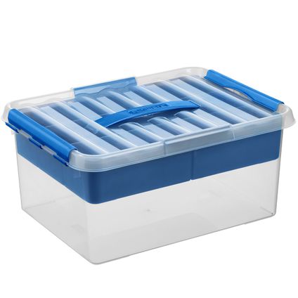 Boîte de rangement Q-line avec plateau 15L transparent bleu 40x30x18cm
