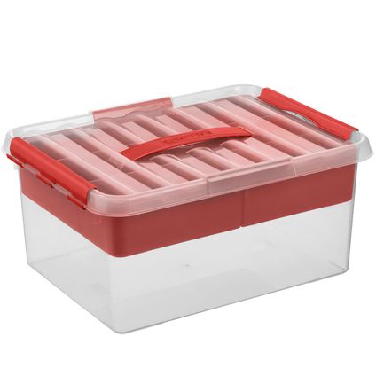 Q-line opbergbox met inzet 15L transparant rood 40x30x18cm