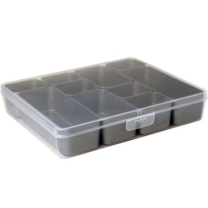 Boîte de rangement Q-line avec 10 compartiments 3,6L transparent métallique 29,6x25x5,2cm