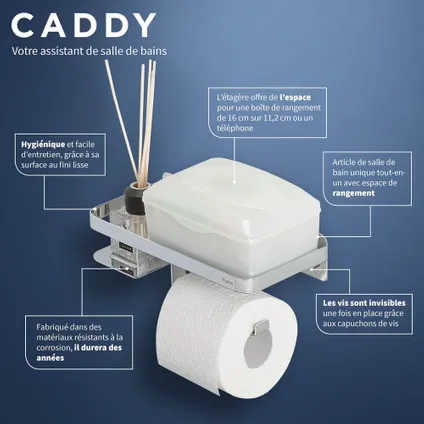 Porte-rouleau papier toilette avec étagère Tiger Caddy chrome 8