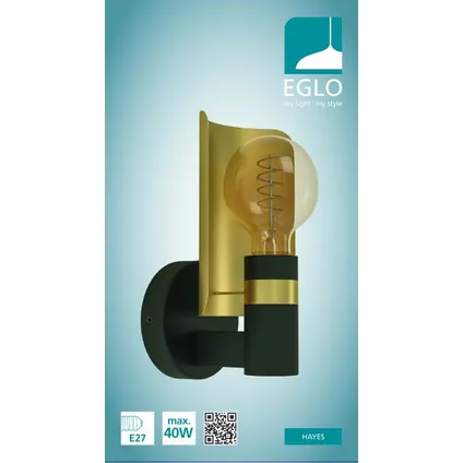 EGLO wandlamp Hayes zwart goud E27 2