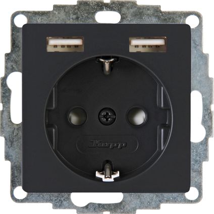 Kopp inbouw stopcontact Athenis USB dubbel met randaarde antraciet