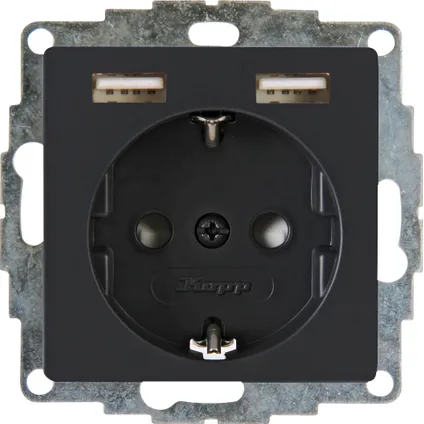 Kopp stopcontact Athenis geaard 1-voudig met USB antraciet