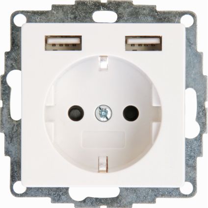 Kopp inbouw stopcontact Athenis USB dubbel met randaarde wit