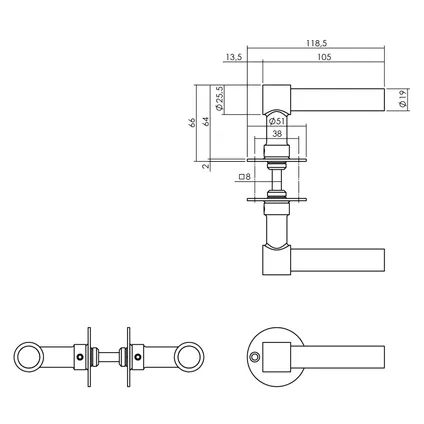 Intersteel deurklink L/L-model met rozet 2mm RVS/zwart 2