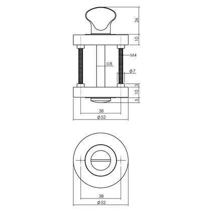 Intersteel rozet met toilet-/badkamerslot 52x10 mm mat zwart 2