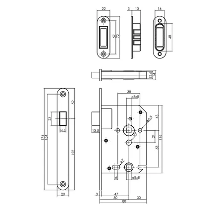 Intersteel magneet toilet-/badkamerslot 63/8 mm RVS 2