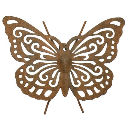 Decoris Muurvlinder - tuindecoratie - metaal - bruin - 22 cm