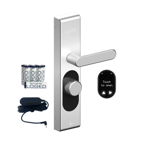 LOQED slim deurslot Touch Smart Lock met Power Kit.