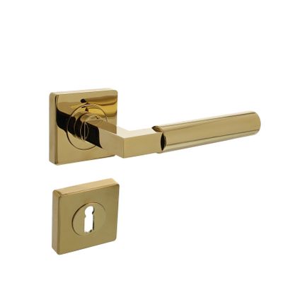 Intersteel deurklink op vierkante rozet met nokken Bau-stil 55x55x10mm met sleutelrozetten gepolijst messing PVD