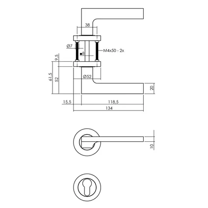 Poignée de porte Intersteel Ben sur rosace ronde avec butées 7mm avec plaques PC chrome/nickel mat 2
