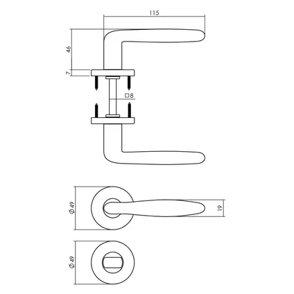 Intersteel deurklink op rozet Phobos ø49x7mm + WC-slot met stang 8x8mm mat zwart 2