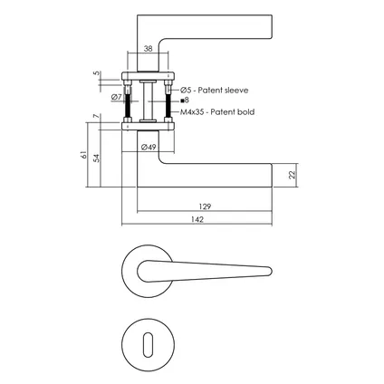 Intersteel deurklink op rozet Tiga kunststof geveerd met nokken ø49x7mm met sleutelrozetten zwart 2
