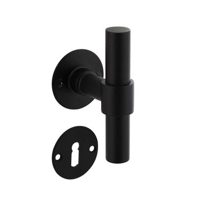 Intersteel deurklink L/T-model met rozet ø50x2mm en sleutelrozetten zwarte structuur
