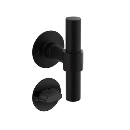 Berri Vooravond Verwaarlozing Intersteel deurklink L/T-model met rozet ø50x2mm en WC-slot met stang 8x8mm  zwarte structuur
