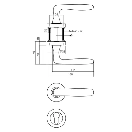 Intersteel deurklink op rozet Bjorn ø52x10 mm met nokken en cilinderrozetten zwart 2