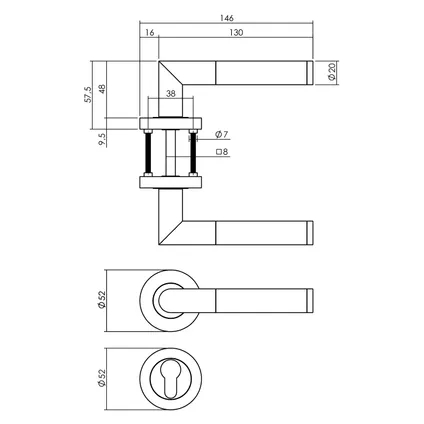 Intersteel deurklink op ronde rozet Bastian 52x10mm met nokken + cilinderrozetten mat zwart 2