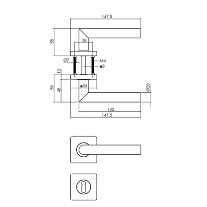 Intersteel deurklink op rozet Bastian 55x55x10mm met sleutelrozet zwart 2