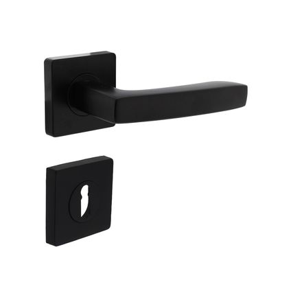 Intersteel deurklink op vierkante rozet Minos 55x55x10mm + nokken met sleutelrozetten zwart