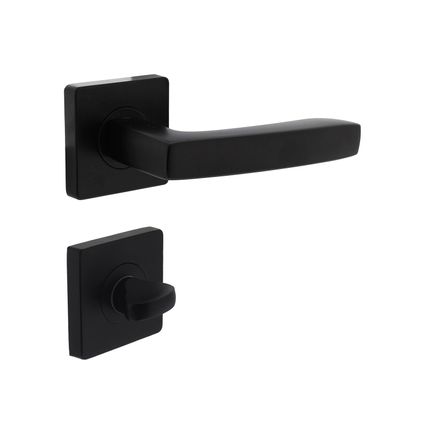 Intersteel deurklink op vierkante rozet Minos 55x5510mm + nokken met WC-slot met stang 8x8mm mat zwart