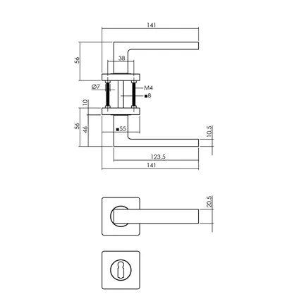 Intersteel deurklink op vierkante rozet Hera nokken 7mm + sleutelrozetten zwart mat 2