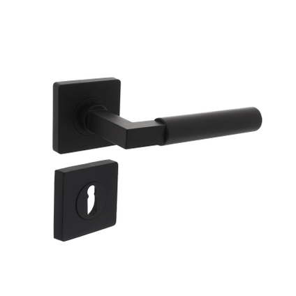 Intersteel deurklink op vierkante rozet Bau-Stil met nokken 55x55x10 mm met sleutelrozetten zwart