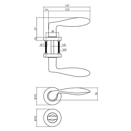 Poignée Intersteel George sur rosace ronde avec butées ø52x10 mm et serrure WC avec tige 8x8 mm gris anthracite 2