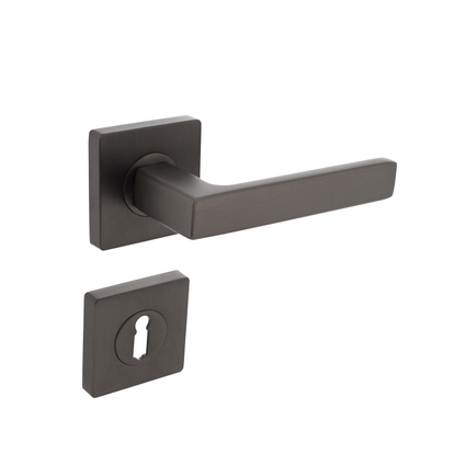 Intersteel deurklink Hera op vierkante rozet met nokken 55x55x10 mm en sleutelrozetten antracietgrijs
