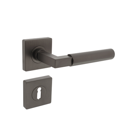 Intersteel deurklink Bau-stil op vierkante rozet met nokken 55x55x10 mm en sleutelrozetten antracietgrijs