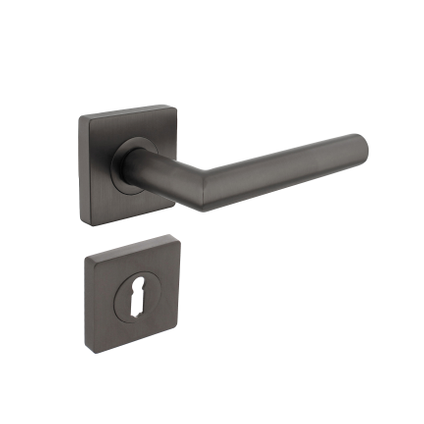 Intersteel deurklink Bastian op vierkante rozet met nokken 55x55x10 mm en sleutelrozetten antracietgrijs