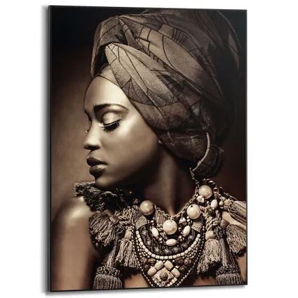 Schilderij Afrikaanse Vrouw Kleurrijk Slim Frame MDF 50x70cm