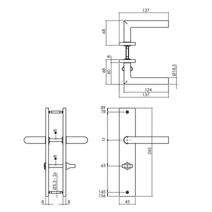 Intersteel deurklink op plaat Bastian 245x45mm WC63/8 mm matzwart 2
